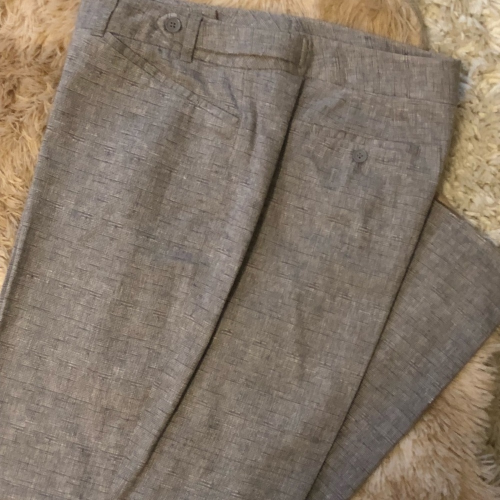 Grey and White Lined Linen-mix Pant